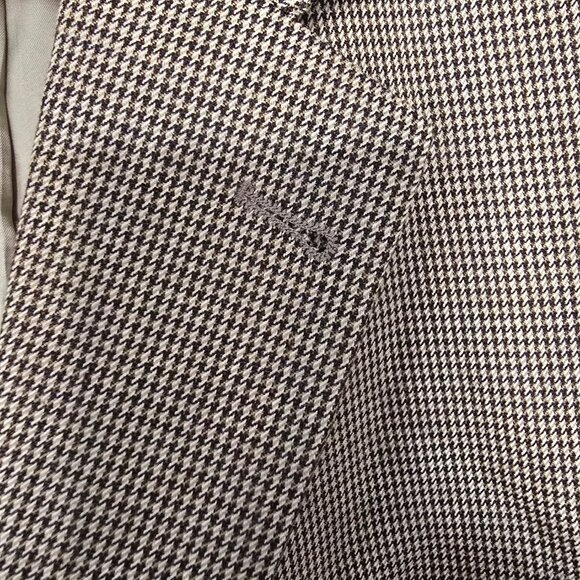 JoS A Bank Signature Pure Wool Houndstooth 2 Button Blazer Brown Tan Sz 48P S - Picture 7 of 13